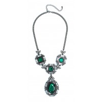 Iced Emerald Stone Glam Statement Necklace